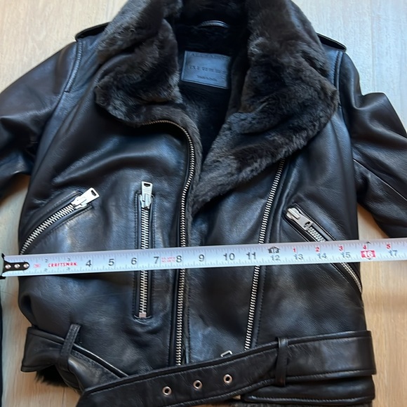 AllSaints Balfern Lambskin Leather Jacket Faux Fur Shearling Lining 00 XXS Black - Picture 10 of 11
